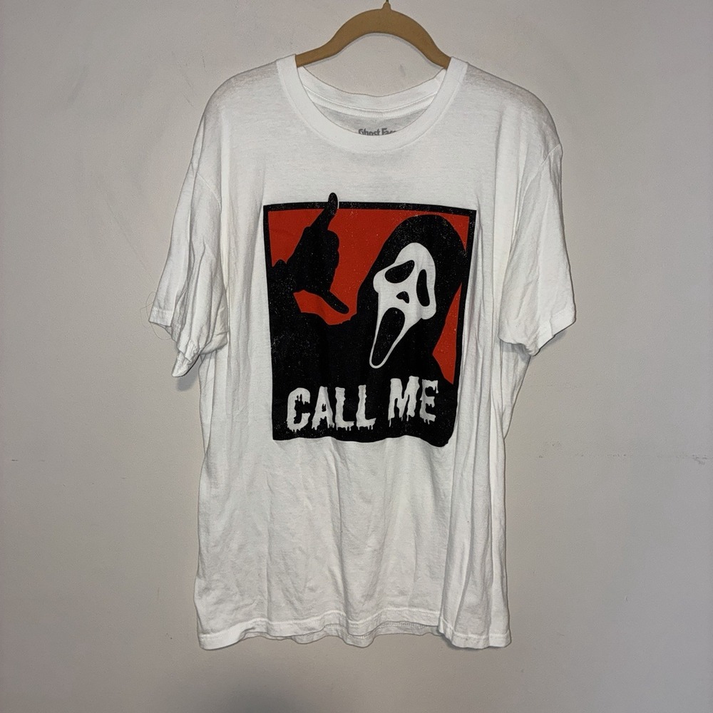 Scream Ghost Face Call Me T-Shirt White Bioworld Horror Movie Sz L